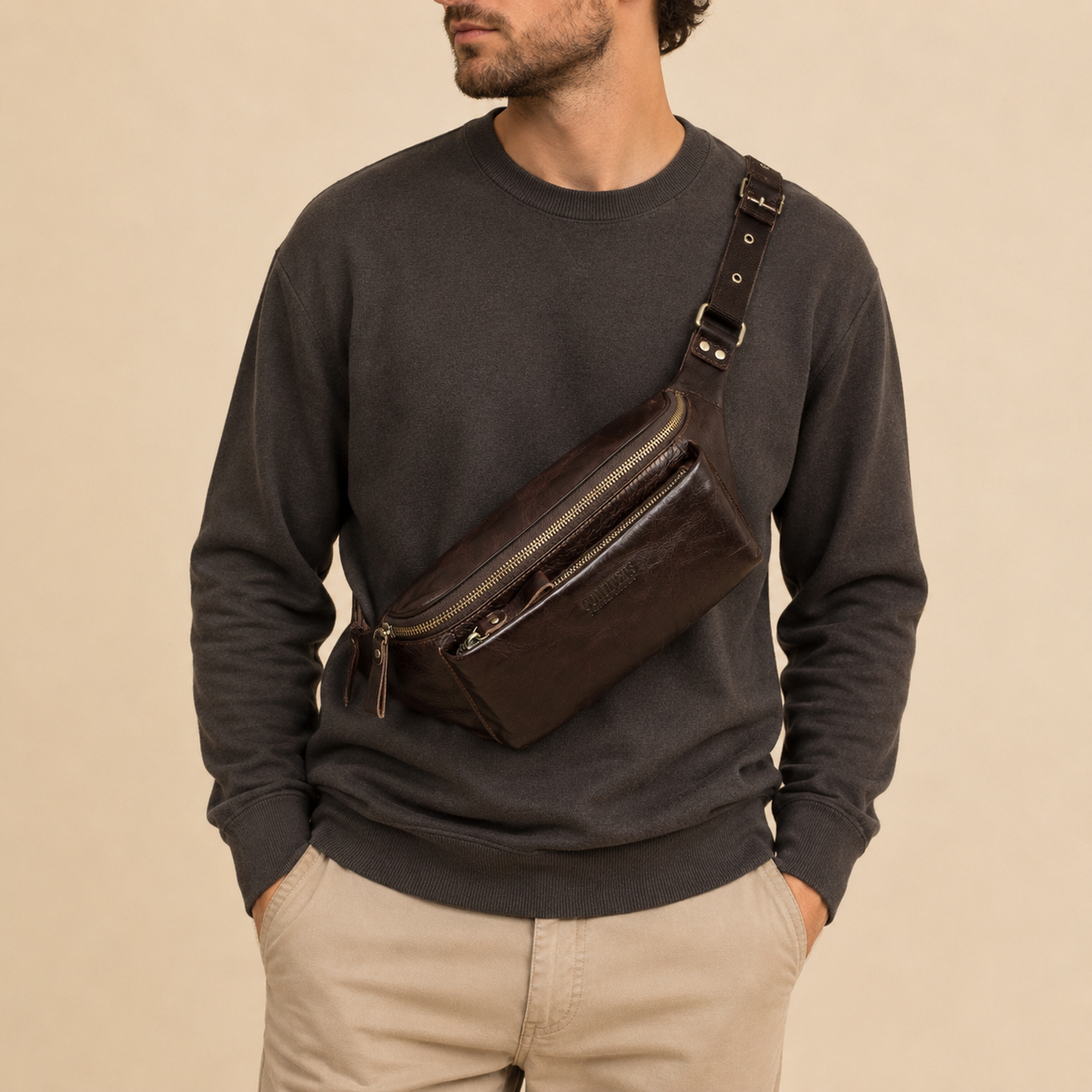 Sac Banane Cuir Vachette Rétro Homme