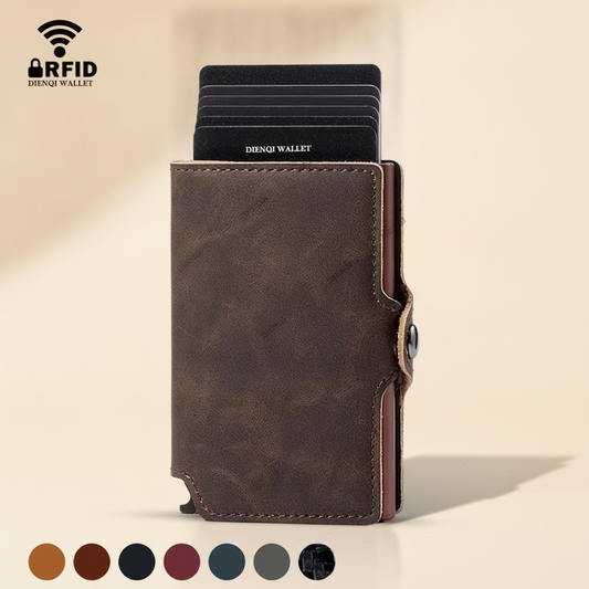 Portefeuille Minimaliste Cuir & Métal Anti-RFID