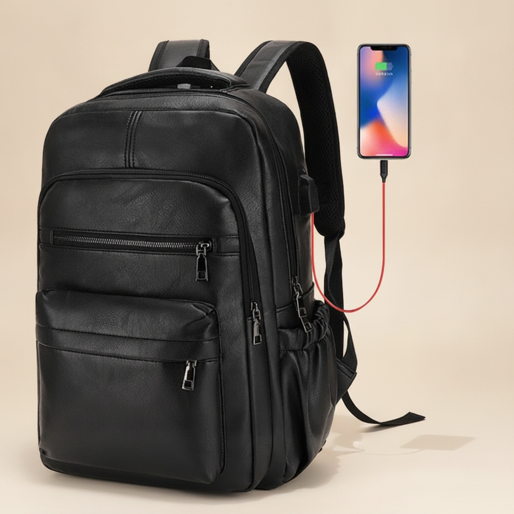 Sac à Dos Homme Cuir PU avec Port USB