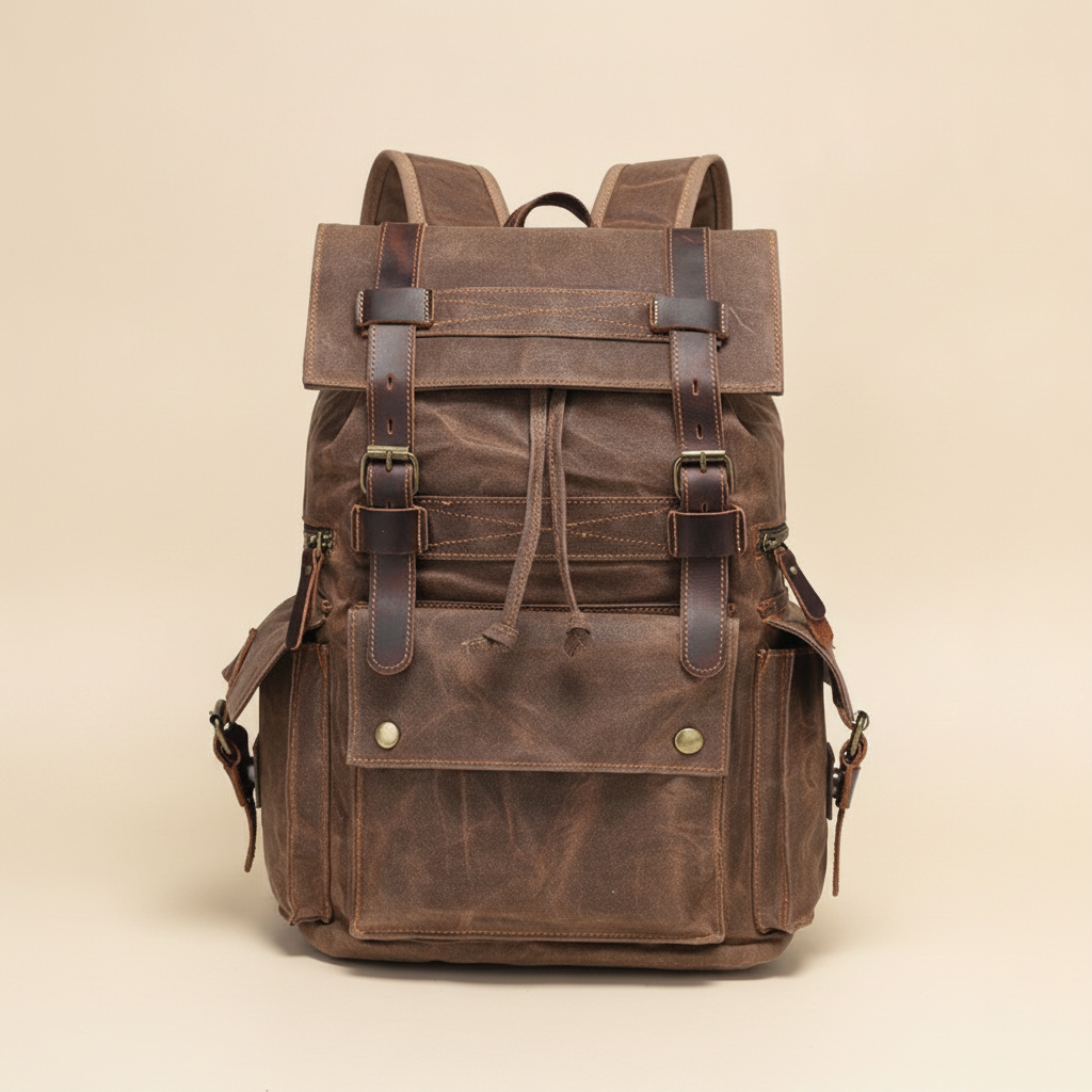 Sac à Dos Vintage Cuir & Toile Cirée Imperméable