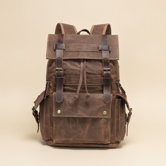 Sac à Dos Vintage Cuir & Toile Cirée Imperméable