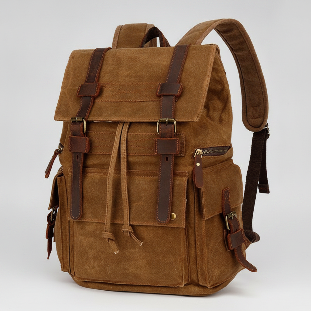 Sac à Dos Vintage Cuir & Toile Cirée Imperméable