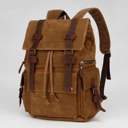 Sac à Dos Vintage Cuir & Toile Cirée Imperméable