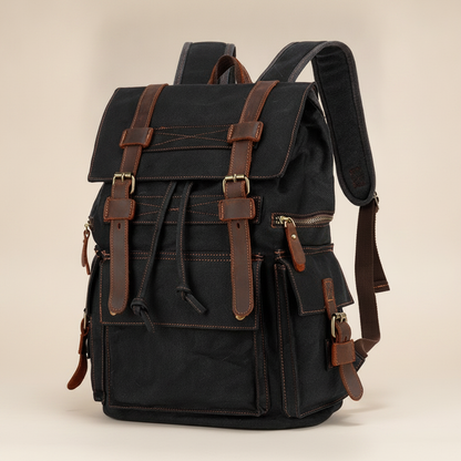 Sac à Dos Vintage Cuir & Toile Cirée Imperméable
