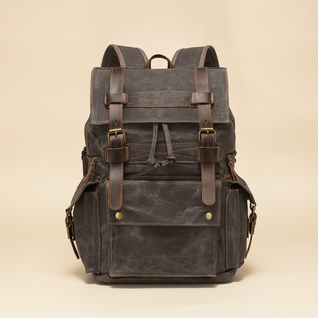Sac à Dos Vintage Cuir & Toile Cirée Imperméable