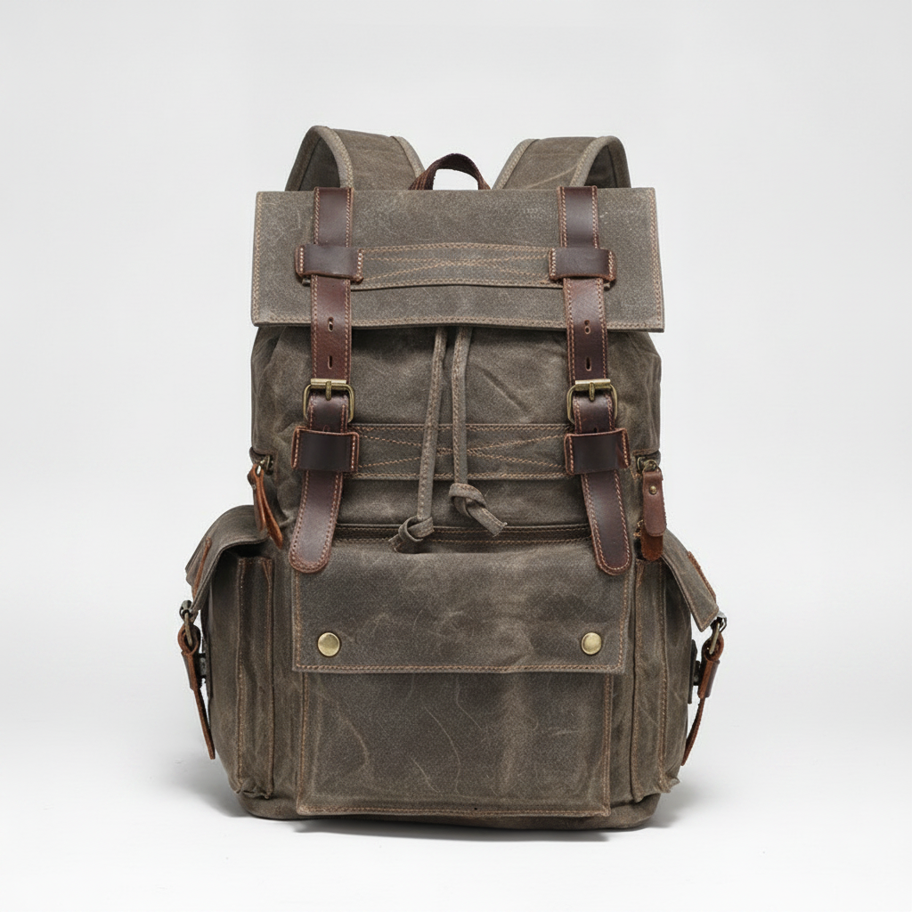 Sac à Dos Vintage Cuir & Toile Cirée Imperméable
