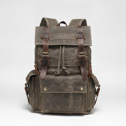 Sac à Dos Vintage Cuir & Toile Cirée Imperméable