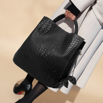 Sac à main cuir véritable motifs tissés