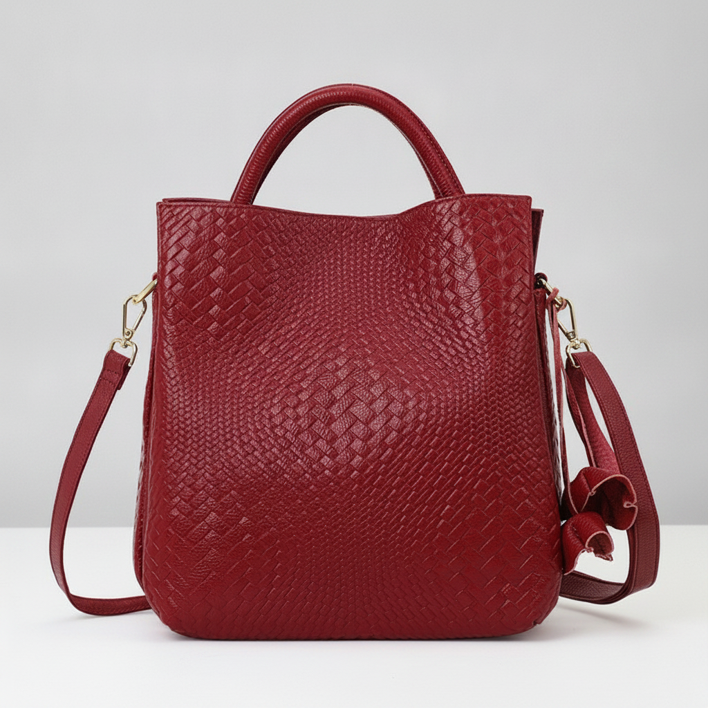 Sac à main cuir véritable motifs tissés