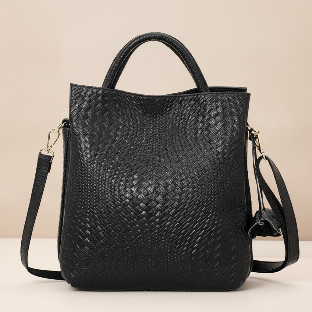 Sac à main cuir véritable motifs tissés