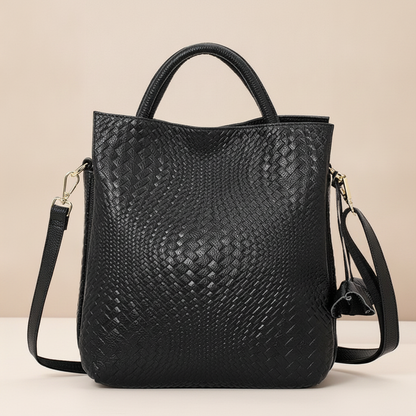 Sac à main cuir véritable motifs tissés