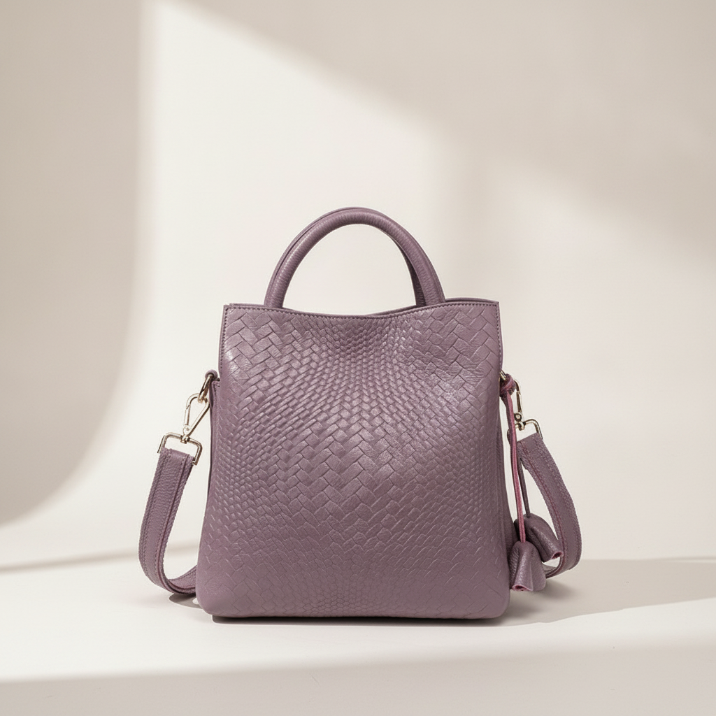 Sac à main cuir véritable motifs tissés
