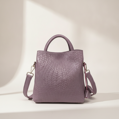 Sac à main cuir véritable motifs tissés