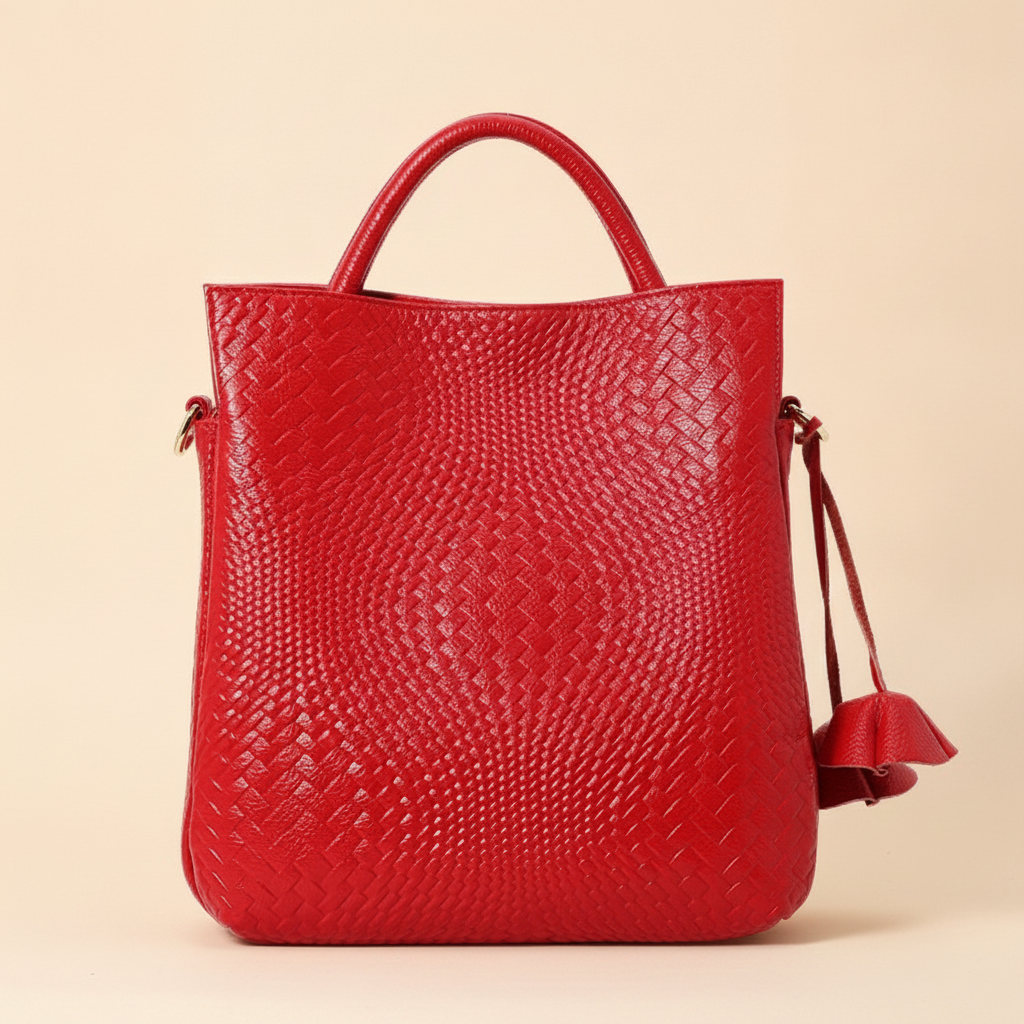 Sac à main cuir véritable motifs tissés