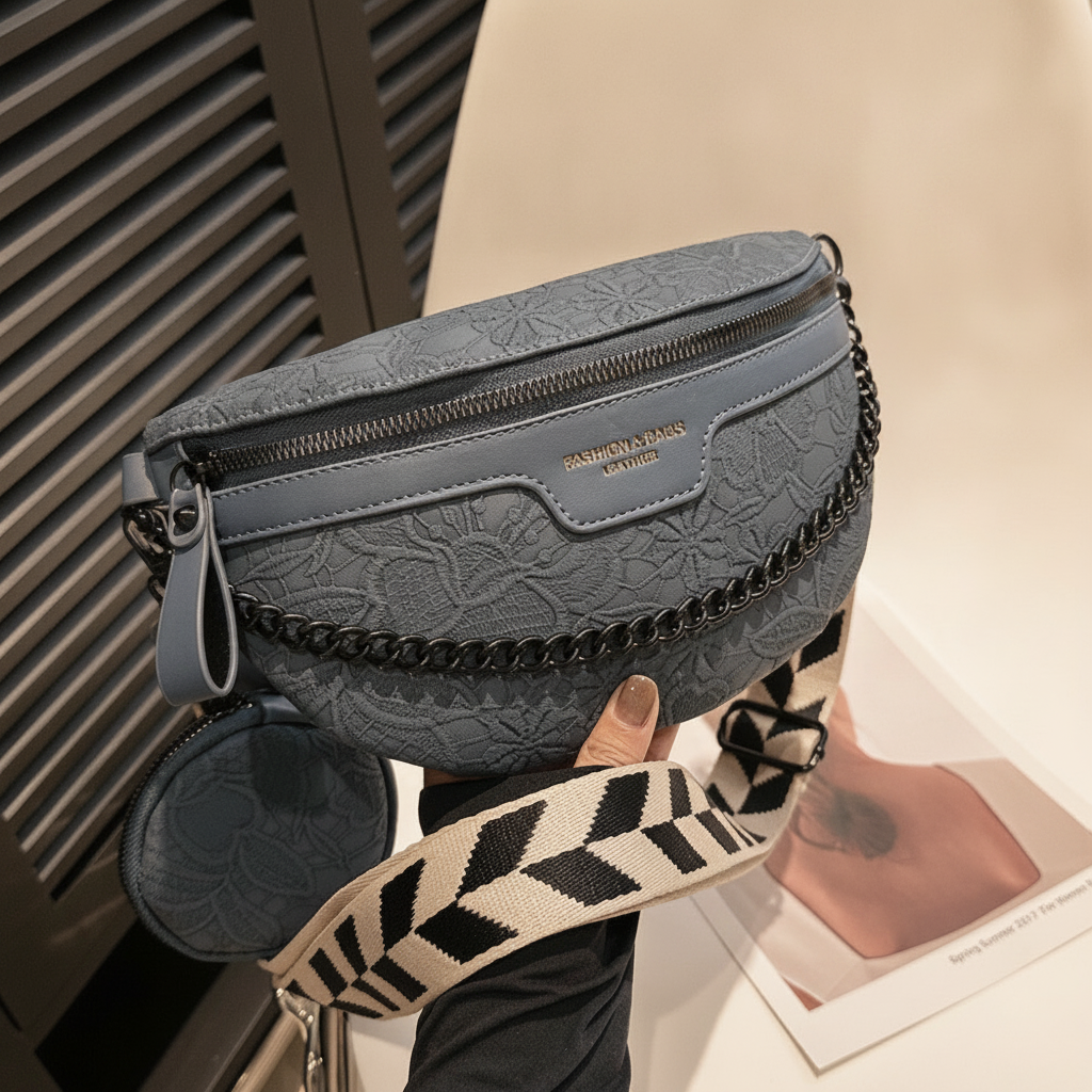 Sac Poitrine Rétro PU Brodé Femme