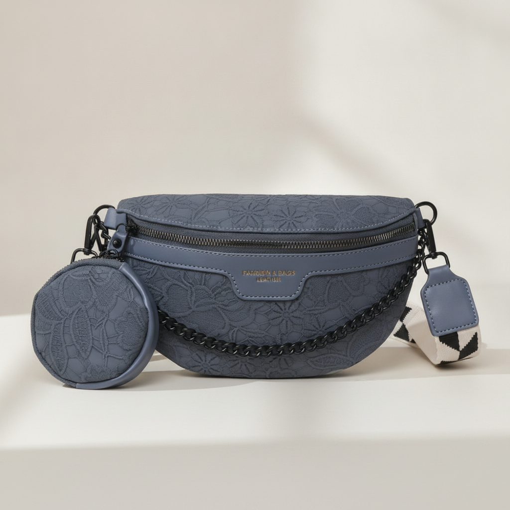 Sac Poitrine Rétro PU Brodé Femme