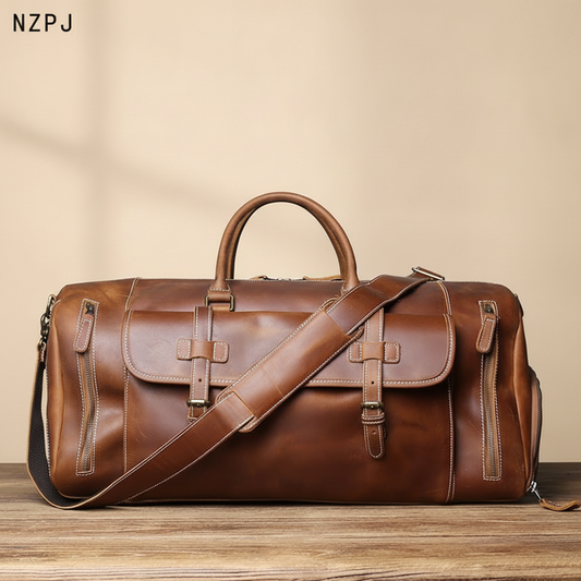Sac Polochon Vintage Cuir Véritable NZPJ